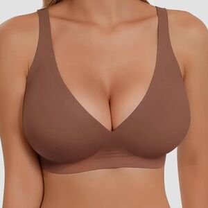 Seamless Deep V Push-Up Wireless Bra - Coffee